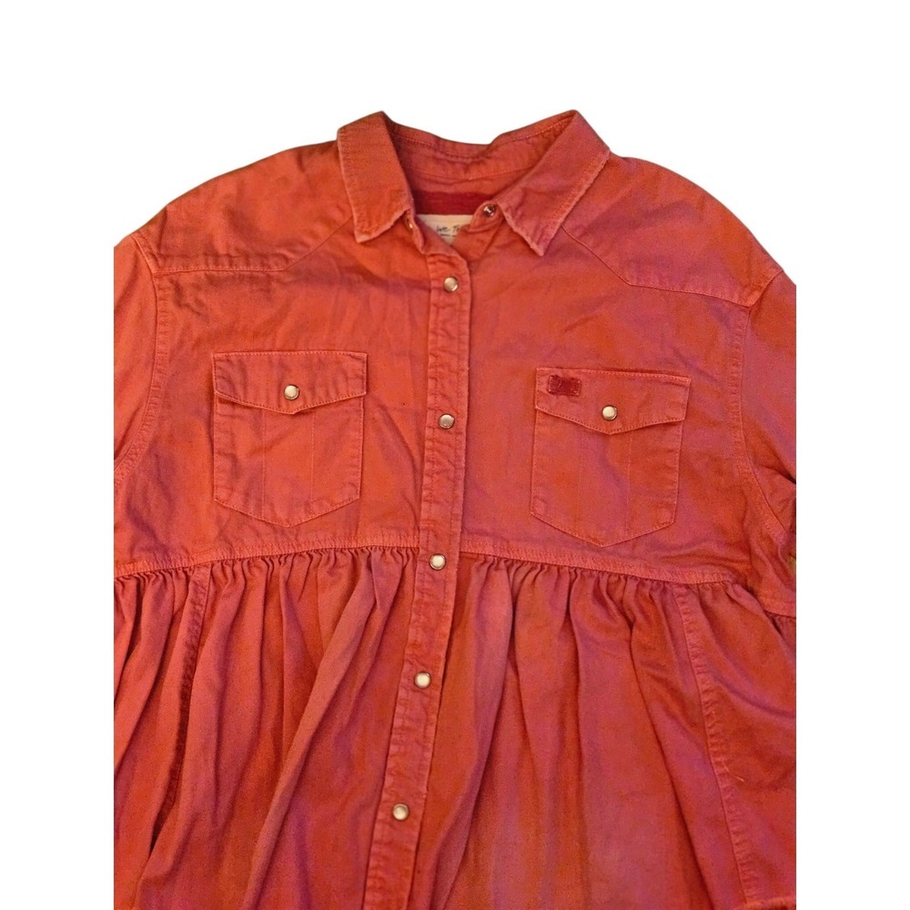 We The Free by Free People Coral Red Peplum Button Down Shirt – Size Small - Picture 6 of 9